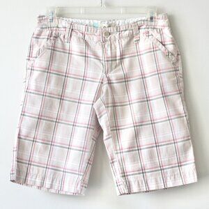 Roxy Vintage 2000's Cotton Pink Beige Plaid Preppy Casual Shorts 1